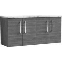 nuie Arno 1200mm Wall Hung 4 Door Vanity & Laminate Worktop, Anthracite Woodgrain, Grey