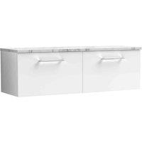 nuie Arno 1200mm Wall Hung 2-Drawer Vanity & Laminate Worktop, Gloss White, White
