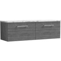 nuie Arno 1200mm Wall Hung 2-Drawer Vanity & Laminate Worktop, Anthracite Woodgrain, Grey
