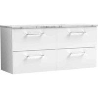 nuie Deco 1200mm Wall Hung 4-Drawer Vanity & Laminate Worktop, Gloss White, White