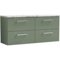nuie Deco 1200mm Wall Hung 4-Drawer Vanity & Laminate Worktop, Satin Green, Green