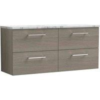 nuie Deco 1200mm Wall Hung 4-Drawer Vanity & Laminate Worktop, Solace Oak, Brown