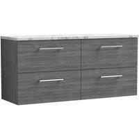 nuie Deco 1200mm Wall Hung 4-Drawer Vanity & Laminate Worktop, Anthracite Woodgrain, Grey