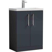nuie 600mm Floor Standing 2-Door Vanity & Polymarble Basin - Soft Black, Black