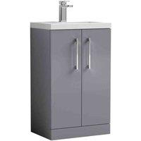 nuie 500mm Floor Standing 2-Door Vanity & Polymarble Basin - Satin Grey, Grey