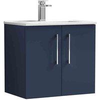 nuie Arno 600mm Wall Hung 2-Door Vanity & Basin 2 - Midnight Blue, Blue