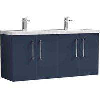 nuie Arno 1200mm Wall Hung 4-Door Vanity & Double Basin - Midnight Blue, Blue