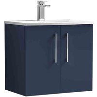 nuie Arno 600mm Wall Hung 2-Door Vanity & Basin 4 - Midnight Blue, Blue