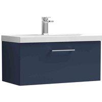 nuie Arno 800mm Wall Hung 1-Drawer Vanity & Basin 3 - Midnight Blue, Blue