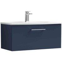 nuie Arno 800mm Wall Hung 1-Drawer Vanity & Basin 4 - Midnight Blue, Blue