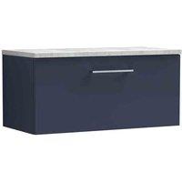 nuie Arno 800mm Wall Hung Single Drawer Vanity & Laminate Worktop - Midnight Blue, Blue