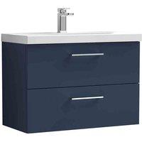 nuie Arno 800mm Wall Hung 2-Drawer Vanity & Basin 3 - Midnight Blue, Blue