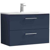 nuie Arno 800mm Wall Hung 2-Drawer Vanity & Basin 4 - Midnight Blue, Blue
