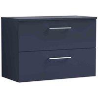 nuie Arno 800mm Wall Hung 2-Drawer Vanity & Worktop - Midnight Blue, Blue