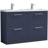 nuie Arno 1200mm Floor Standing 4-Drawer Vanity & Double Basin - Midnight Blue, Blue