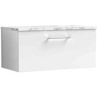 nuie Arno 800mm Wall Hung 1-Drawer Vanity & Laminate Worktop - Gloss White, White