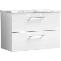 nuie Arno 800mm Wall Hung 2-Drawer Vanity & Laminate Worktop - Gloss White, White
