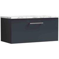 nuie Arno 800mm Wall Hung 1-Drawer Vanity & Laminate Worktop - Soft Black, Black
