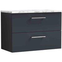 nuie Arno 800mm Wall Hung 2-Drawer Vanity & Laminate Worktop - Soft Black, Black