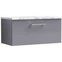 nuie Arno 800mm Wall Hung 1-Drawer Vanity & Laminate Worktop - Satin Grey, Grey