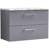 nuie Arno 800mm Wall Hung 2-Drawer Vanity & Laminate Worktop - Satin Grey, Grey