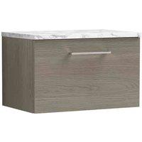 nuie Arno 600mm Wall Hung 1-Drawer Vanity & Laminate Worktop - Solace Oak, Brown