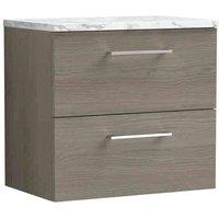 nuie Arno 600mm Wall Hung 2-Drawer Vanity & Laminate Worktop - Solace Oak, Brown