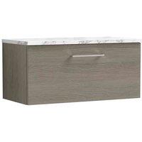 nuie Arno 800mm Wall Hung 1-Drawer Vanity & Laminate Worktop - Solace Oak, Brown