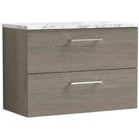 nuie Arno 800mm Wall Hung 2-Drawer Vanity & Laminate Worktop - Solace Oak, Brown