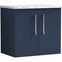 nuie Arno 600mm Wall Hung 2-Door Vanity & Laminate Worktop - Midnight Blue, Blue