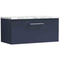 nuie Arno 800mm Wall Hung 1-Drawer Vanity & Laminate Worktop - Midnight Blue, Blue