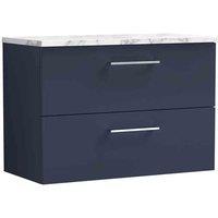 nuie Arno 800mm Wall Hung 2-Drawer Vanity & Laminate Worktop - Midnight Blue, Blue