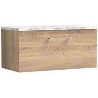 nuie Arno 800mm Wall Hung 1-Drawer Vanity & Laminate Worktop - Bleached Oak, Brown