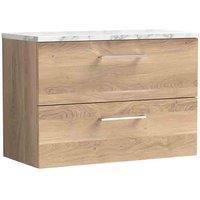 nuie Arno 800mm Wall Hung 2-Drawer Vanity & Laminate Worktop - Bleached Oak, Brown