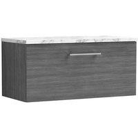 nuie Arno 800mm Wall Hung 1-Drawer Vanity & Laminate Worktop - Anthracite Woodgrain, Grey