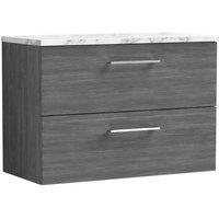 nuie Arno 800mm Wall Hung 2-Drawer Vanity & Laminate Worktop - Anthracite Woodgrain, Grey