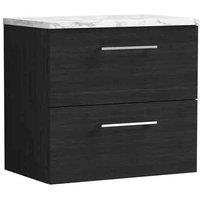 nuie Arno 600mm Wall Hung 2-Drawer Vanity & Laminate Worktop - Charcoal Black, Black