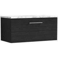 nuie Arno 800mm Wall Hung 1-Drawer Vanity & Laminate Worktop - Charcoal Black, Black