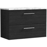 nuie Arno 800mm Wall Hung 2-Drawer Vanity & Laminate Worktop - Charcoal Black, Black