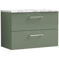 nuie Arno 800mm Wall Hung 2-Drawer Vanity & Laminate Worktop - Satin Green, Green