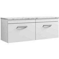 nuie Athena 1200 Wall Hung 2-Drawer Unit & Laminate Worktop - Gloss White, White