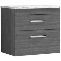 nuie Athena 600 Wall Hung 2-Drawer Unit & Laminate Worktop - Anthracite Woodgrain, Grey