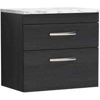 nuie Athena 600 Wall Hung 2-Drawer Unit & Laminate Worktop - Charcoal Black, Black