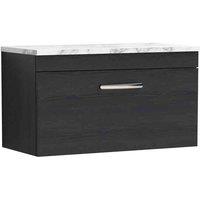 nuie Athena 800 Wall Hung Single Drawer Unit & Laminate Worktop - Charcoal Black, Black