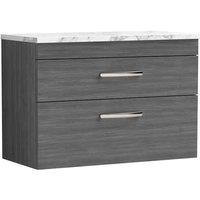 nuie Athena 800 Wall Hung 2-Drawer Unit & Laminate Worktop - Anthracite Woodgrain, Grey