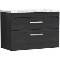 nuie Athena 800 Wall Hung 2-Drawer Unit & Laminate Worktop - Charcoal Black, Black