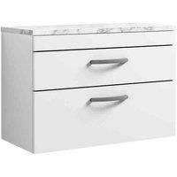 nuie Athena 800 Wall Hung 2-Drawer Unit & Laminate Worktop - Gloss White, White
