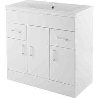 nuie 800mm Floor Standing Cabinet & Minimalist Basin - Gloss White, White