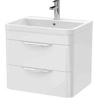nuie 600mm Wall Hung Vanity & Ceramic Basin - Gloss White, White