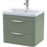nuie 600mm Wall Hung 2 Drawer Vanity & Ceramic Basin - Satin Green, Green